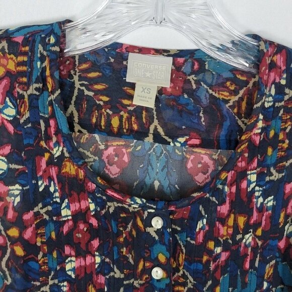 Converse All Star Womens Floral Blouse XS Sheer Chiffon Boho Hippie Oversized - Picture 7 of 13